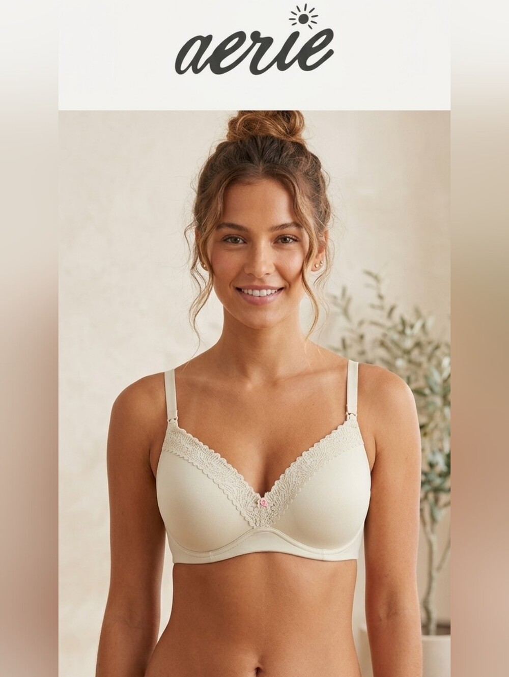 aerie Light Sage Lace-Trim Wireless Bra